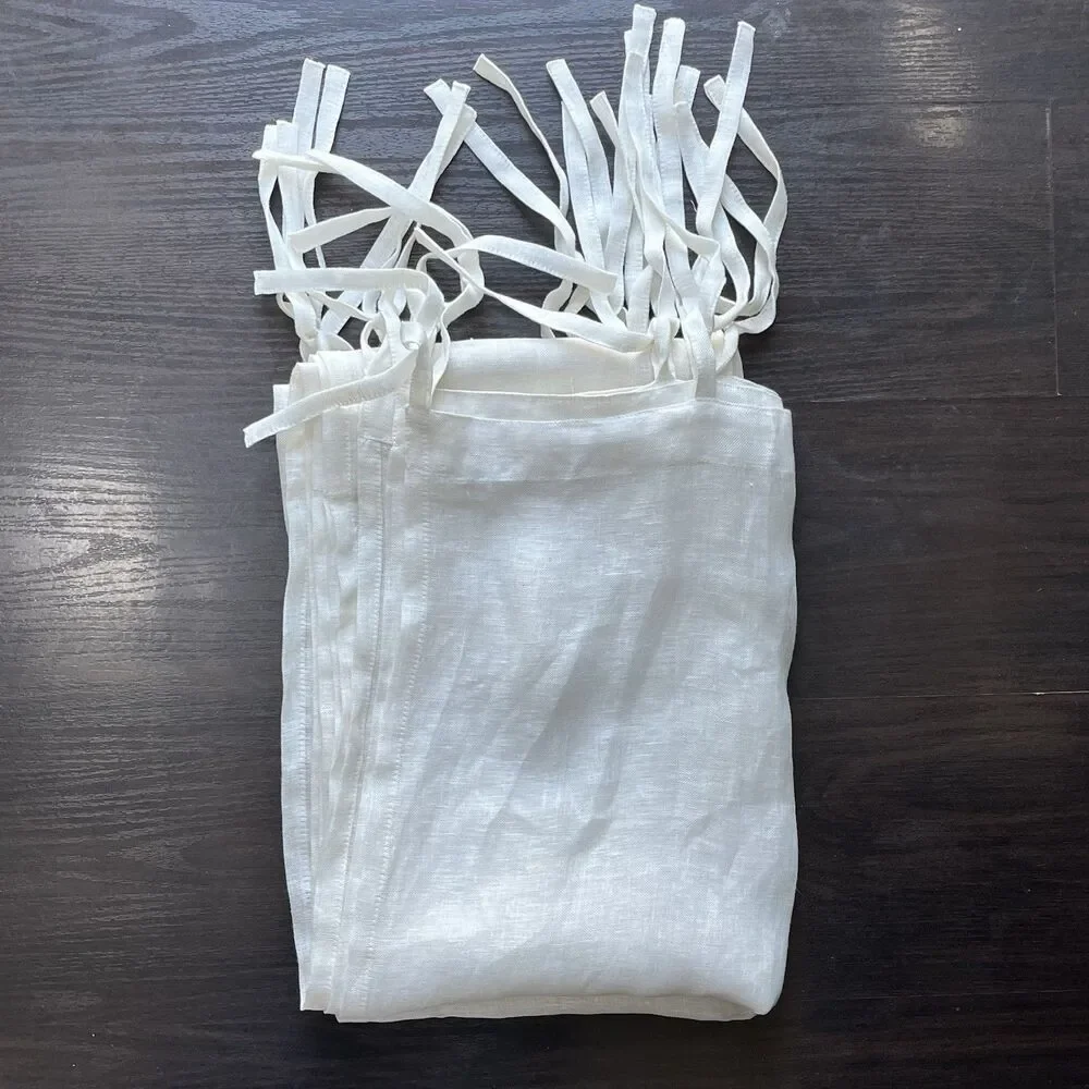 Pottery Barn Kids Sheer Panels (2) Ivory Tie Top 100% Linen Curtains 44